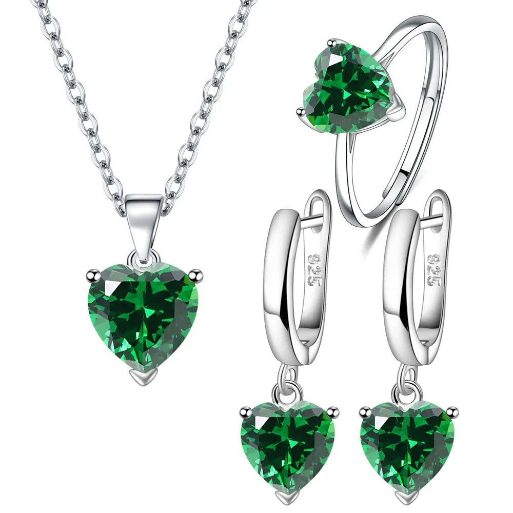 Heart Zircon 925 Silver Jewelry Sets Elegant Women's Ring Earrings Necklace Wedding Bridal Engagement Accessories Royal Luxe Market