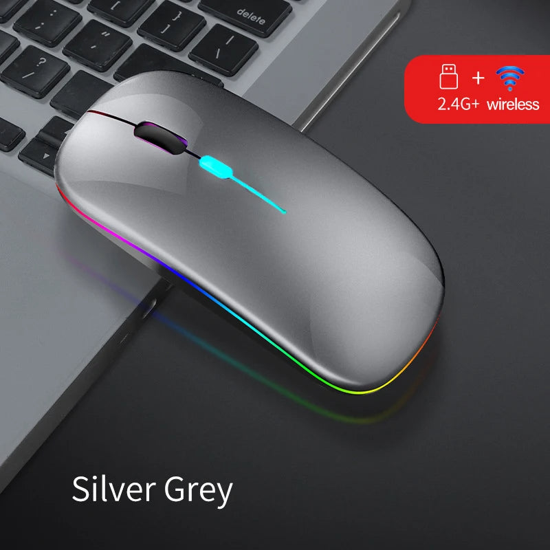 Wireless Mouse Dual Mode Bluetooth-Compatible Mouse LED Rechargeable Laptop Mouse Portable Computer Mice for Laptop ipad Tablet - Royal Luxe Market