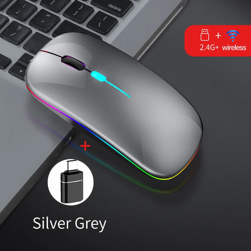 Wireless Mouse Dual Mode Bluetooth-Compatible Mouse LED Rechargeable Laptop Mouse Portable Computer Mice for Laptop ipad Tablet - Royal Luxe Market